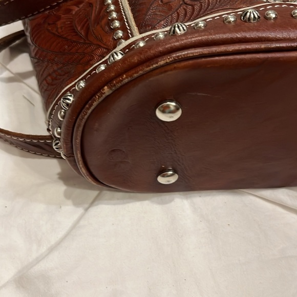 Embossed Brown Leather Crossbody Bag - Picture 14 of 14